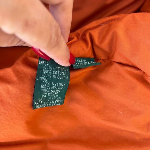 Vintage Men’s Ralph Lauren Quilted Bomber Puffer Jacket Orange Medium Large - Picture 11 of 11